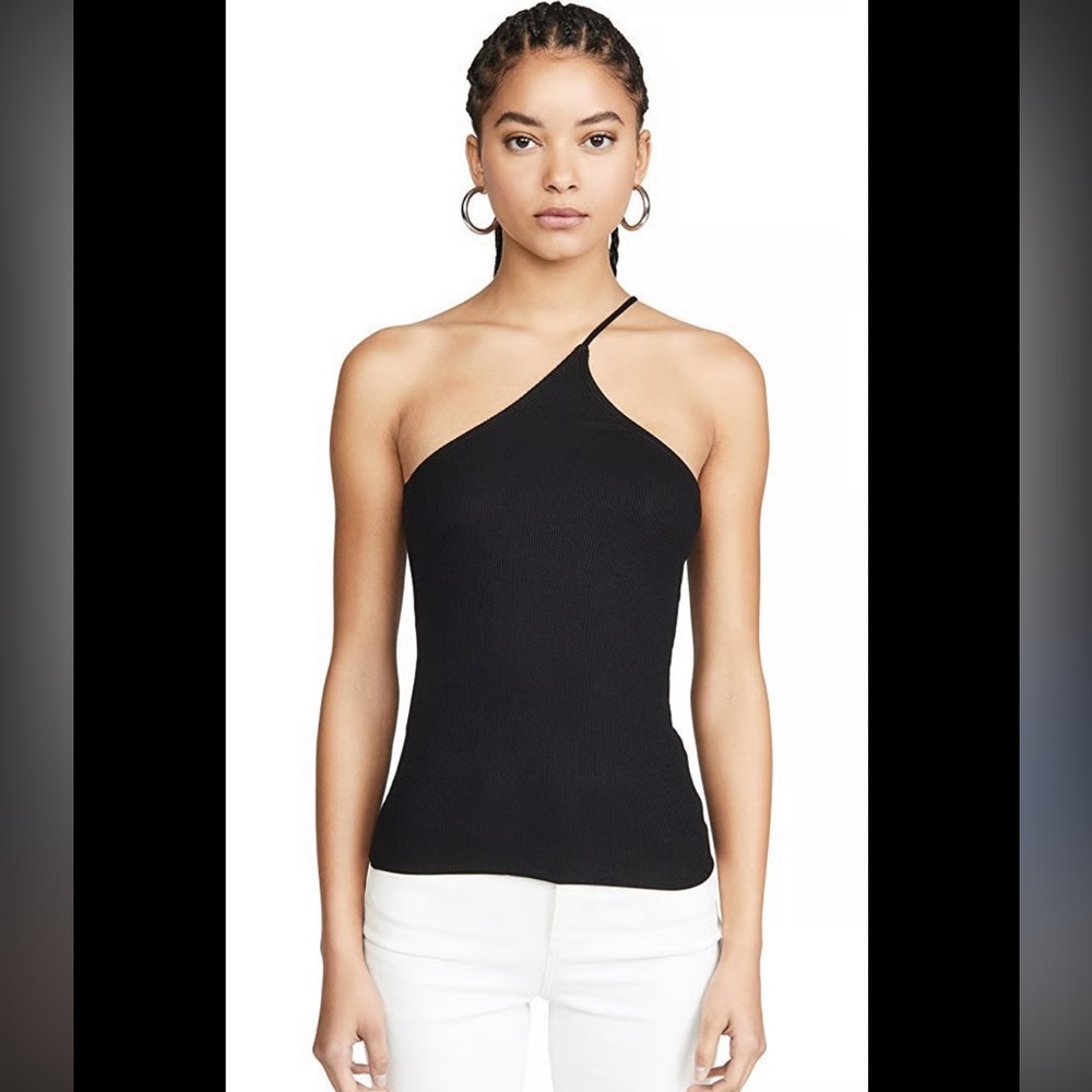 NWT LNA Ribbed one shoulder ribbed top size medium Black Asymmetrical Women's